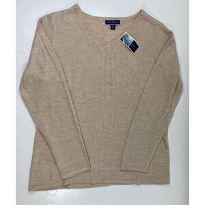 Karen Scott Womens Oatmeal Heathered Luxury V-Neck Long Sleeve Sweater Size XXL